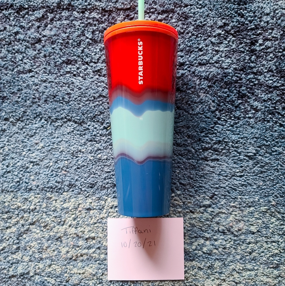 Starbucks Red Teal Blue Wave Venti Cup Scuffed
